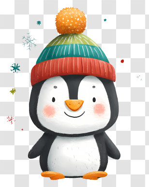 Joyful Penguin - Cute Penguin In Winter Hat Transparent PNG