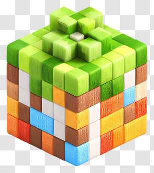 Minecraft Block - Colorful 3D Cube With Block Pattern Transparent PNG