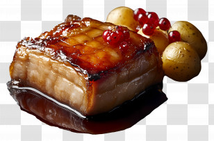 Pork - Glazed Pork Belly With Potatoes And Garnish Transparent PNG