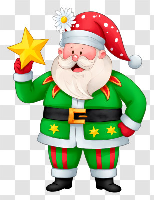 Christmas Santa Claus - Green Santa With Star Transparent PNG