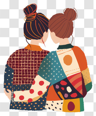 Best Friends - Two Women Hugging In Colorful Clothes Transparent PNG