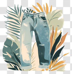 Jeans - Tropical Denim Jeans Illustration Transparent PNG
