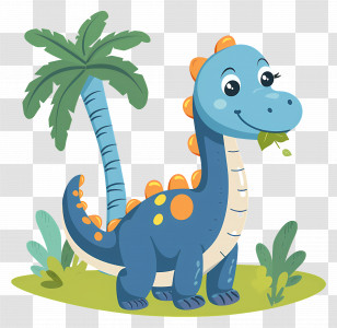 Cartoon Dinosaur - Cute Blue Dinosaur With Palm Tree Transparent PNG