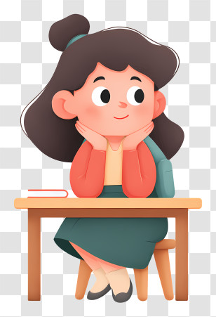 School Girl Sitting At Table - Cute Girl Sitting At Desk With Book Transparent PNG