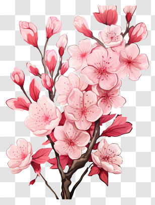 Realistic Style Cherry Branch Blossom - Cherry Blossom Branch With Pink Flowers Transparent PNG