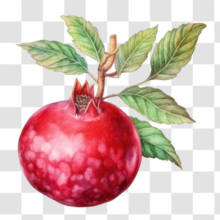 Pomegranate - Watercolor Pomegranate With Leaves Transparent PNG