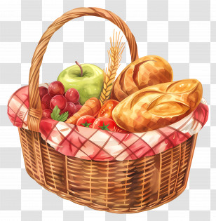 Food Basket - Picnic Basket Filled With Bread And Fresh Fruit Transparent PNG