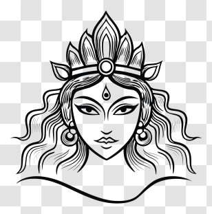 Durga Devi - Ornate Goddess Line Art Transparent PNG
