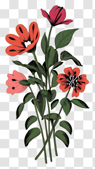 Flowers - Hand-Drawn Red Flower Bouquet Illustration Transparent PNG