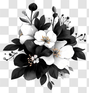 Flower Bouquet Art - Black And White Floral Bouquet Transparent PNG