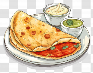 Masala Dosa - Delicious Taco With Sides And Dips Transparent PNG