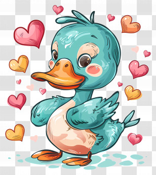 Duck With Hearts - Cute Duck With Hearts Transparent PNG
