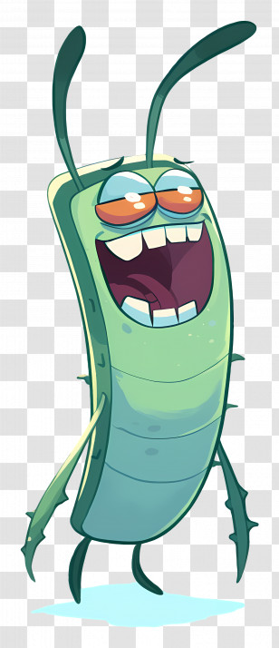 Plankton - Green Cartoon Character With Antennae Transparent PNG