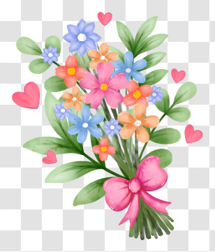 Bouquet Of Flowers - Decorative Floral Bouquet With Ribbon Wrap Transparent PNG