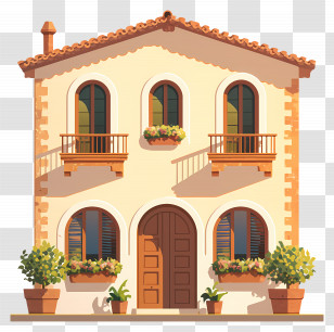 Italian House - Two-Story Mediterranean Style House Transparent PNG
