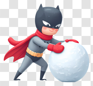 Batman Pushing Snowball - Cartoon Character With Snowball In Winter Transparent PNG