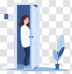 Open The Door - Woman Entering A Room With A Plant Transparent PNG
