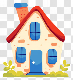 Cute House - Cartoon-Style House With Red Roof Transparent PNG