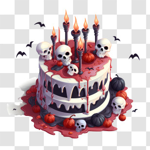Halloween Cake - Spooky Halloween Cake With Skulls And Candles Transparent PNG
