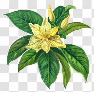 Balsam Flower - Yellow Flower Illustration With Green Leaves Transparent PNG