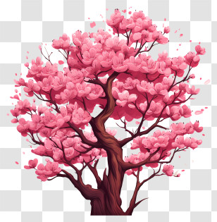 Doodle Style Cherry Blossom Tree - Pink Flowering Tree Illustration Transparent PNG