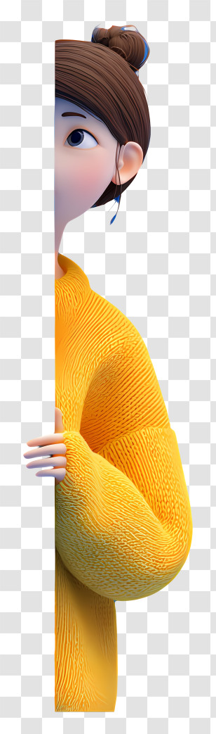 Peeking From Behind Wall - Cartoon Character In Yellow Sweater Transparent PNG