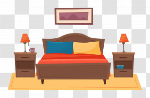 Queen Bed - Cozy Bedroom Interior With Furniture Transparent PNG