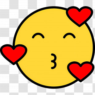 Kiss Emoji - Kissing Emoji With Hearts Illustration Transparent PNG