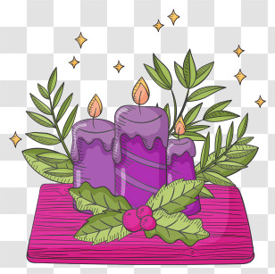 Candle - Purple Candles With Greenery For Holiday Decor Transparent PNG