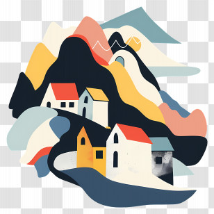 Avalanche Cover Town - Abstract Village Houses And Landscape Artwork Transparent PNG
