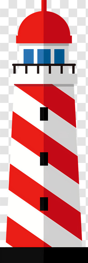Icon - Striped Red And White Lighthouse By The Sea Transparent PNG