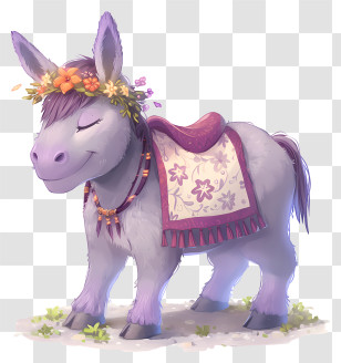 Cute Donkey - Purple Donkey With Flowers And Saddle Transparent PNG
