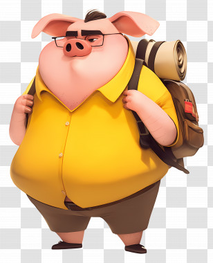 Cartoon Pig Delivery - Cartoon Pig With Backpack And Glasses Transparent PNG