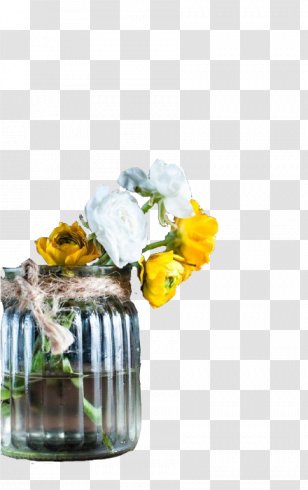 Glass Bottle Vase Floral Design Yellow - Flavor - A Of Flowers Transparent PNG