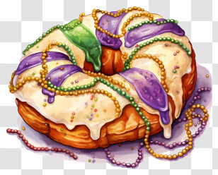 Pastry - Mardi Gras King Cake With Beaded Decorations Transparent PNG