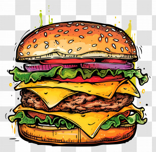 Double Cheeseburger - Juicy Cheeseburger Packed With Toppings Transparent PNG