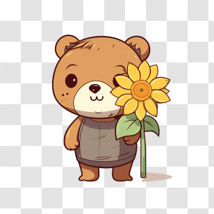 Teddy Bear Day - Adorable Cartoon Bear With Sunflower Transparent PNG