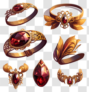 Jewellery Gold Sets - Golden Jewelry With Red Gems Transparent PNG