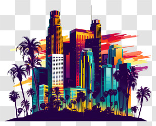 Los Angeles - Modern Cityscape With Palm Trees Illustration Transparent PNG