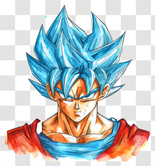 Goku - Blue-Haired Anime Warrior Portrait Transparent PNG