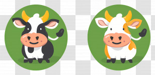 Cow Icon - Two Cartoon Cows In Green Circles Transparent PNG