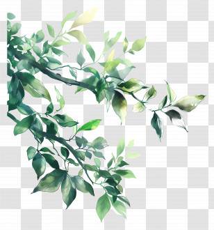 Nature Background - Green Tree Branch With Leaves Illustration Transparent PNG