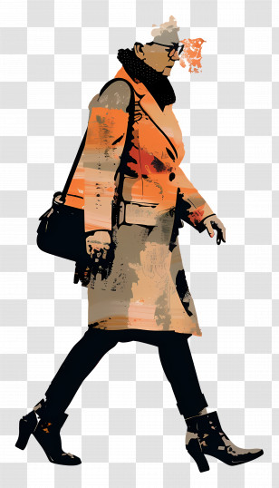 Old Woman Walking - Stylish Woman Walking In A Coat Transparent PNG