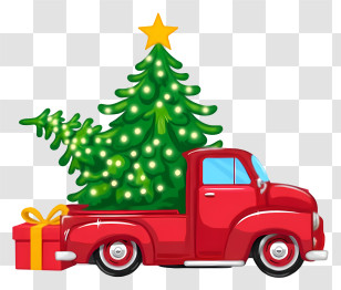 Truck Hauling Christmas Tree - Red Truck Christmas Tree Transparent PNG