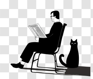 Man Reading Newspaper - Silhouette Of Man Reading With Cat Transparent PNG