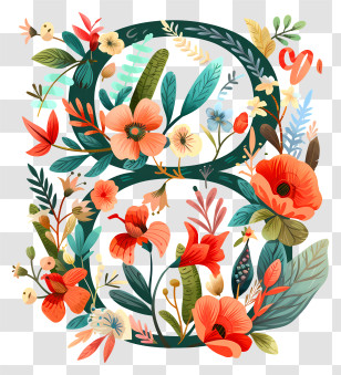 Number 8 - Floral Artistic Composition With Blooming Flowers Transparent PNG