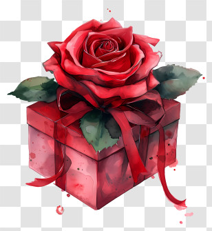 Valentine - Red Rose Topped Gift Box Illustration Transparent PNG
