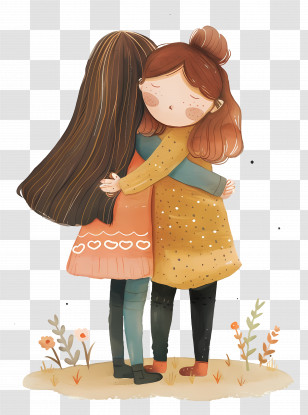 Friendship - Cute Hugging Girls Illustration Transparent PNG