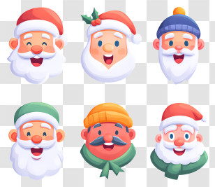 Christmas Icon - Santa Claus Faces With Different Hats Transparent PNG