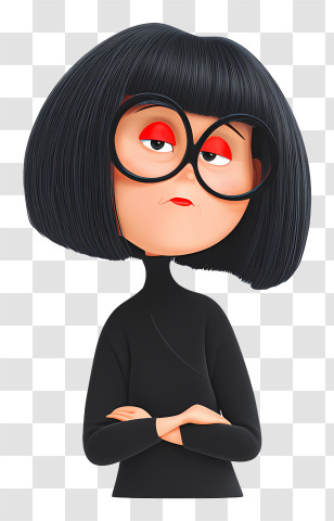 Edna Mode - Cartoon Woman With Glasses And Black Hair Transparent PNG